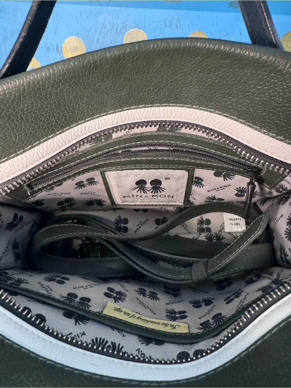 Min&Mon Green Leather Purse with Embroidered Crocodile